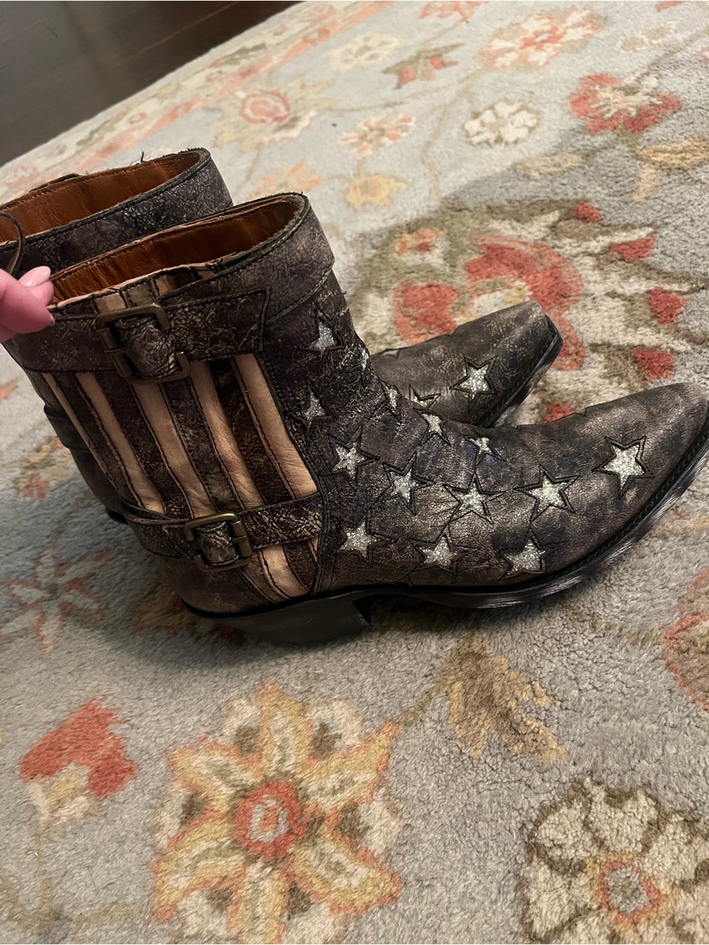Dan Post Star-Embellished Ankle Booties in Silver and Black